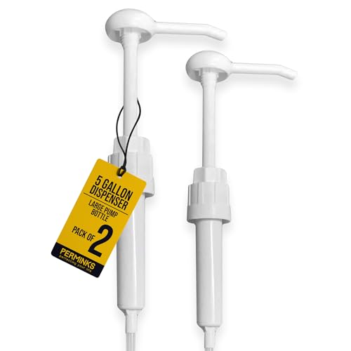 5 Gallon Pump Dispenser - Pump for 5 Gallon Bucket, Jug, Bottle, Large Container - Great for Shampoo & Conditioner, Laundry Detergent, Snow Cone Syrup, Bleach Liquid, Oil & More (Pack of 2)