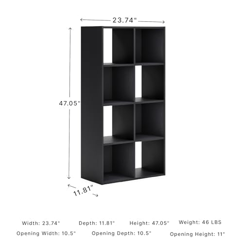 Signature Design by Ashley 8 Cube Storage Organizer, Black Bookcase | Engineered wood and decorative laminate, Dual-position vertical or horizontal setup, Fits 10.5-inch bins, Langdrew Series