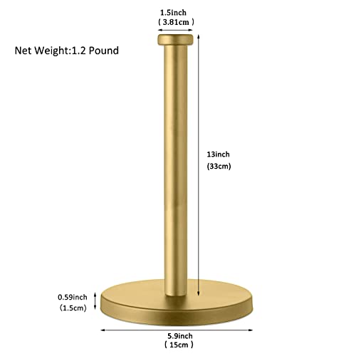 Stainless Steel Gold Paper Towel Holder Countertop for Kitchen Bathroom, Standing Paper Towel Holder with Weighted Base.