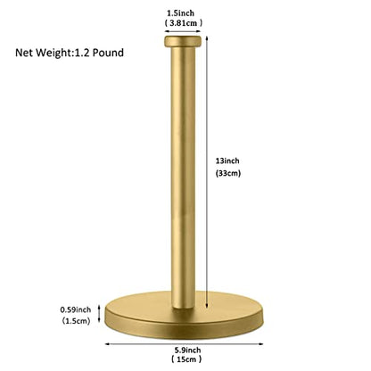 Stainless Steel Gold Paper Towel Holder Countertop for Kitchen Bathroom, Standing Paper Towel Holder with Weighted Base.
