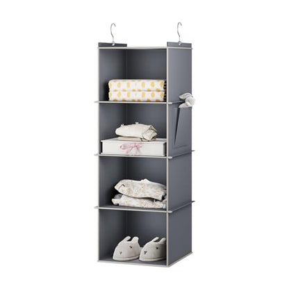 YOUDENOVA Hanging Closet Organizer and Storage for Clothes, 4-Shelf, Grey | Locker/RV/Camper Organizer, Side Pocket, Hanging Shelves for Small Closet, Dorm Room Essentials for Guys, Breathable Fabric