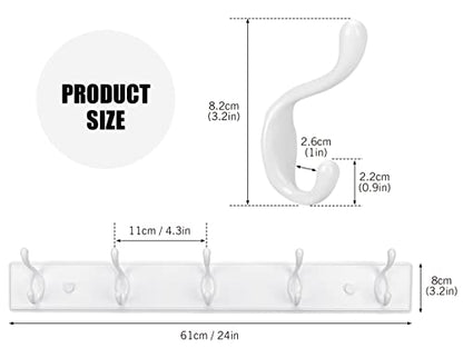 Wooden Coat Rack, Wall-Mounted Organizer for Closet, Entryway, Hallway, Foyer, Bedroom, Heavy Duty Double Hooks for Hanging Towels, Bags, Hats, Jackets, Key (White, 5 Hooks)