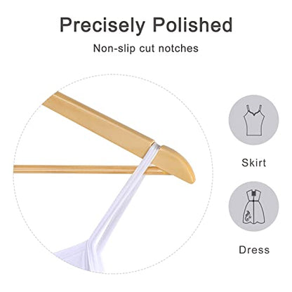 TOPIA HANGER Wooden Hangers 30 Pack, Wood Clothes Hanger Natural | Durable Coat Hanger, 360-Degree Rotatable Hook, Non-Slip Pants Bar, Shoulder Notches for Camisole Tops-CT34N30