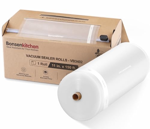 Bonsenkitchen 11"x150' Vacuum Sealer Bags with Cutter for Food Storage | Commercial Grade, Meal Prep and Sous Vide Cooking, Puncture Resistant Heavy Duty Design, BPA Free Food Grade Safe Material