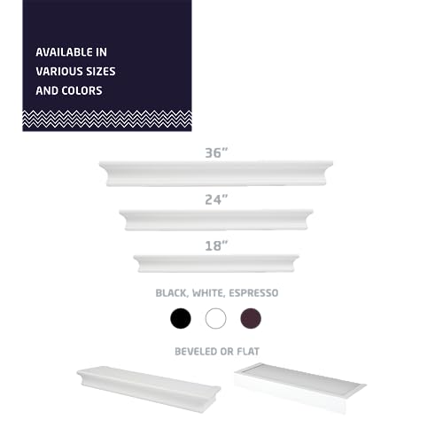 High & Mighty Floating Shelf, 18in x 6in x 2in, 1 Pack, White | Wood with white finish, 15lb capacity for photos, plants, or decor, Tool-free wall mounting with template and level