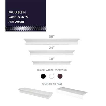 High & Mighty Floating Shelf, 18in x 6in x 2in, 1 Pack, White | Wood with white finish, 15lb capacity for photos, plants, or decor, Tool-free wall mounting with template and level