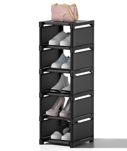 6-Tier Narrow Shoe Rack, Vertical Small Space Shoe Organizer, 9.84" Compact Slim Shoe Shelf for Closet & Entryway, Sturdy & Tool-Free Assembly, Adjustable Height for Boots