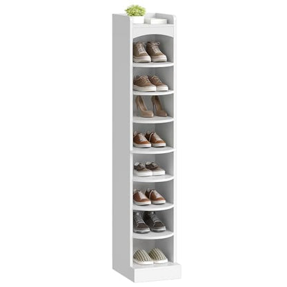 9-Tier Tall Shoe Rack, Wooden Shoe Storage Organizer, Narrow Shoe Cabinet with Removable Shelves for Small Spaces, Holds 9 Pairs of Shoes, for Entrance, Hallway, White SS02WT