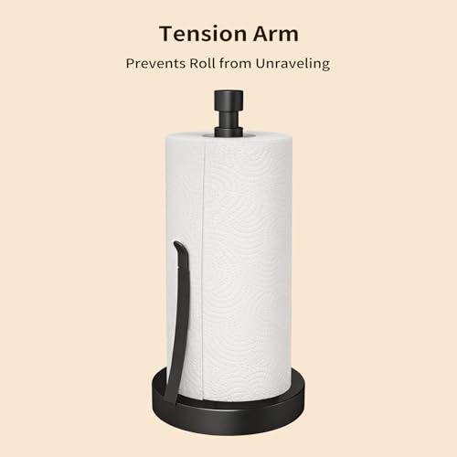 Heavy Duty Paper Towel Holder Countertop Weighted Base Black | Stainless Steel,Easy One-Handed Tear, Weighted Base Non-Slip, Tension Arm Prevents Unraveling,Paper Towel Stand for Kitchen