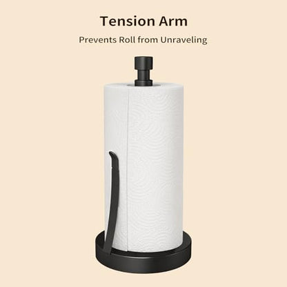 Heavy Duty Paper Towel Holder Countertop Weighted Base Black | Stainless Steel,Easy One-Handed Tear, Weighted Base Non-Slip, Tension Arm Prevents Unraveling,Paper Towel Stand for Kitchen