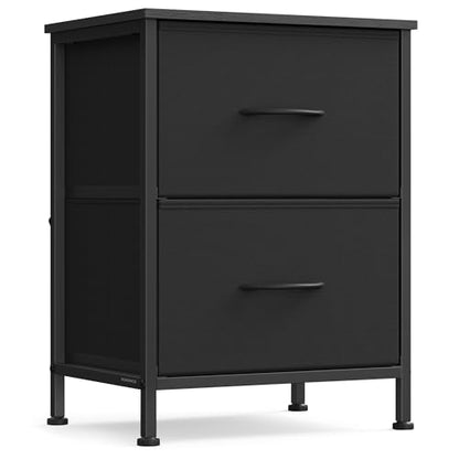 SONGMICS BELLAH Collection - Night Stand with 2 Drawers, Bedside Table, Side End Table, Nightstand for Bedroom, Modern, Ink Black and Ebony Black ULGS312B01S