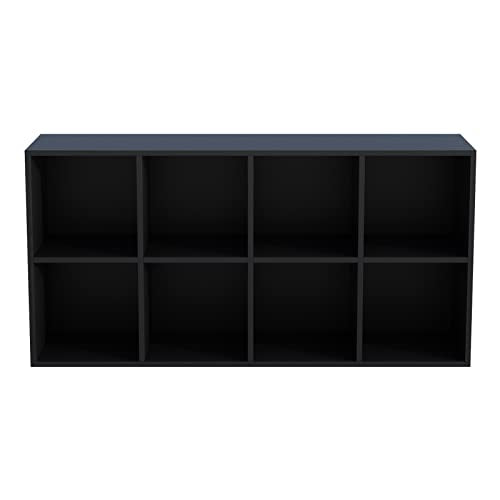 8-Cube Storage Shelf Bookcase, Black | Wooden 4-Tier Open Bookshelf, Fits 11×11" Bins, Vertical or Horizontal Use, Full Back Panels, For Home Office