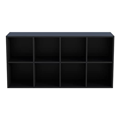 8-Cube Storage Shelf Bookcase, Black | Wooden 4-Tier Open Bookshelf, Fits 11×11" Bins, Vertical or Horizontal Use, Full Back Panels, For Home Office