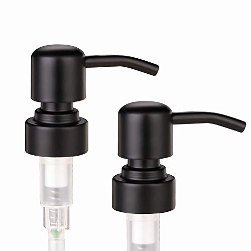 2 Pack Thick Amber Glass Pint Jar Soap Dispenser with Matte Black Stainless Steel Pump, 16ounce Boston Round Bottles Dispenser with Rustproof Pump for Essential Oil, Lotion Soap | Stainless Steel Pumps, Refillable Bottles, For Kitchen & Bathroom
