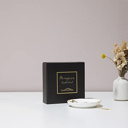 COLLECTIVE HOME Ceramic Jewelry Tray, Trinket Dish, Gifts for Women (K) | Mother's Day, Birthday, Christmas, Engagement Gifts, Vanity, Nightstand Decor, Embossed Gold Monogram Ring Dish with Gift Box