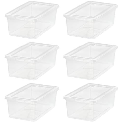 IRIS USA 6-Pack 6 Qt Storage Bins with Lids, Clear, Stackable | Ideal for shoes, crafts, office supplies and pantry items, nestable design, transparent design makes contents easy to find