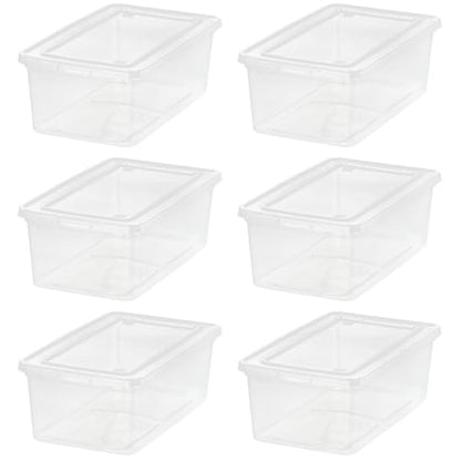 IRIS USA 6-Pack 6 Qt Storage Bins with Lids, Clear, Stackable | Ideal for shoes, crafts, office supplies and pantry items, nestable design, transparent design makes contents easy to find