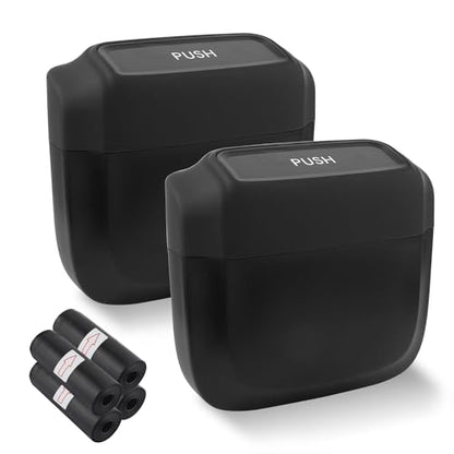 IHOTDER 2PCS Car Trash Can with Lid + 60PCS Garbage Bags,Mini Trash Can Interior Accessories for Door/Seat/Center Console/Home/Office,Multifunctional Car Organizers and Storage (Black)