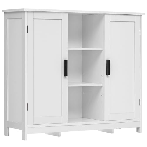 Iwell Storage Cabinet with 2 Doors and 4 Storage Shelves, Buffet Cabinet, Bathroom Cabinet for Living Room, Entryway, Home Office, White