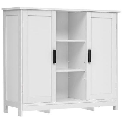 Iwell Storage Cabinet with 2 Doors and 4 Storage Shelves, Buffet Cabinet, Bathroom Cabinet for Living Room, Entryway, Home Office, White
