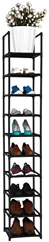 FIDUCIAL HOME 10 Tiers Vertical Shoe Rack 10 Pairs Skinny Shoe Shelf | Tall Narrow Space Saving for Entryway Closet, Easy to Assemble, 11"L x 11"W x 68.8"H