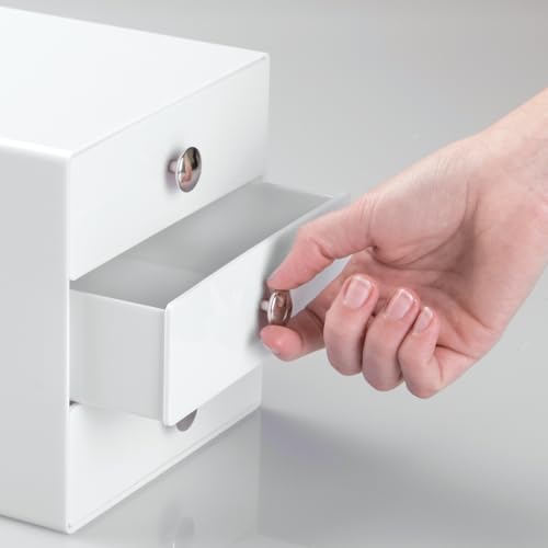 iDesign 3-Drawer Plastic Vanity Organizer, Compact Storage Organization Drawers Set for Cosmetics, Dental Supplies, Hair Care, Bathroom, Dorm, Desk, Countertop, Office, 6.5" x 6.5" x 6.5", White | Bathroom Storage, Vanity Storage