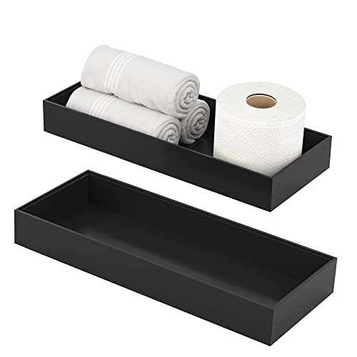 Toilet Tank Tray for Modern Black Bathroom Decor Set of 2 Toilet Tank Topper Paper Storage Decorative Organizer Box Wood Vanity Tray for Counter Decor Dresser Tops 15" x 6" x 2" (Black)