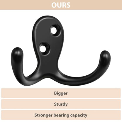 Homanu 14 Pack Coat Hooks, Heavy Duty Double Prong Coat Hooks Wall Mounted with 28 Screws, No Rust Black Metal Wall Hooks for Hanging Towel, Coat, Bag, Hat, Cup, Key