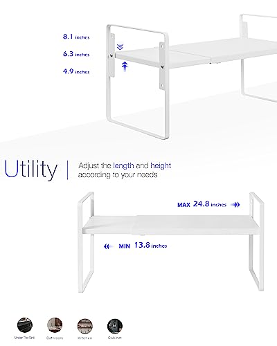 Cabinet Shelf Expandable Height Adjustable Shelf O... (White | Iron)