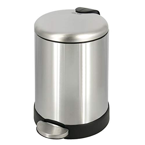 Glad Small Trash Can, 1.2 Gallon | Round Stainless Steel Garbage Bin with Soft Close Lid & Step Foot Pedal | Metal Waste Basket with Removable Inner Bucket, Stainless, 8 x 9.5 x 12 inches