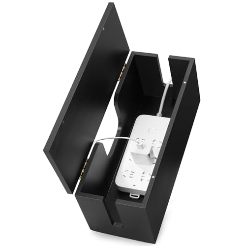 Large Cable Management Box - Wood Cable Organizer Box and Power Strip Box for Electrical Cord Management - Hide Desk Cord and Floor Cables - Wire Storage and Organization for Cords, Black