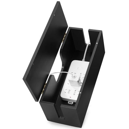 Large Cable Management Box - Wood Cable Organizer Box and Power Strip Box for Electrical Cord Management - Hide Desk Cord and Floor Cables - Wire Storage and Organization for Cords, Black