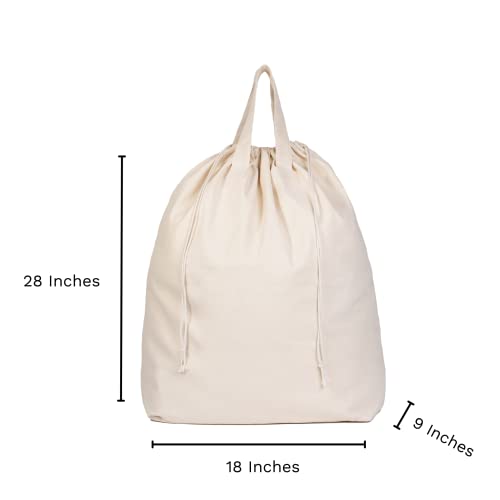 College Dorm Laundry Bags - Versatile and Heavy Duty College Laundry Hamper Liner with Drawstring - Canvas Laundry Basket Liner - 100% Cotton, Washable and Foldable Cloth Laundry Bags (1 Pack)