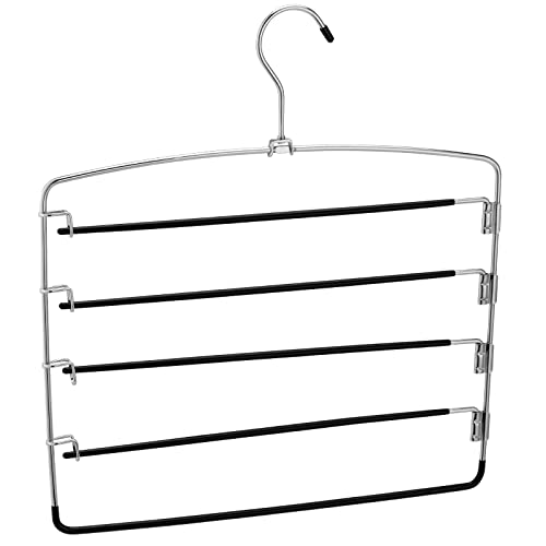 JAPCHET 6 Pack Non Slip Space Saving Pants Hangers - 5 Layers Stainless Steel Swing Arm Clothing Hangers Closet Organizer for Scarfs, Trousers, Ties, Black