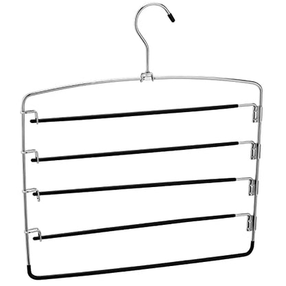 JAPCHET 6 Pack Non Slip Space Saving Pants Hangers - 5 Layers Stainless Steel Swing Arm Clothing Hangers Closet Organizer for Scarfs, Trousers, Ties, Black