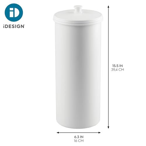 iDesign Freestanding Bathroom Toilet Paper Storage Holder, White | With Lid, For 3 Extra Rolls