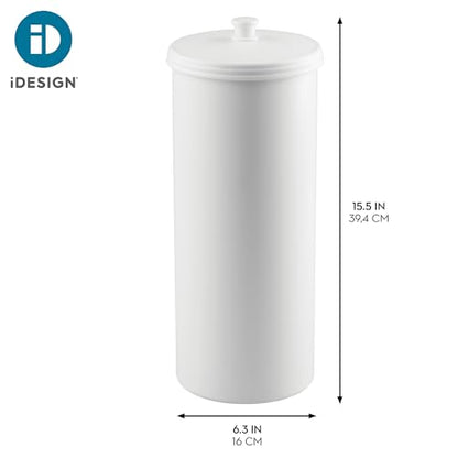 iDesign Freestanding Bathroom Toilet Paper Storage Holder, White | With Lid, For 3 Extra Rolls