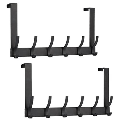 Optish Over The Door Hooks, Door Hanger Hooks for Hanging, Over The Doors Towel Racks for Bathroom with 12 Coat Hook, Coat Rack Bathroom Accessories（2 Pack, Black）