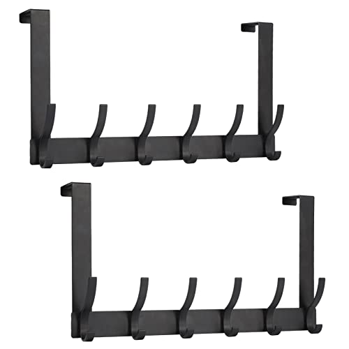 Optish Over The Door Hooks, Door Hanger Hooks for Hanging, Over The Doors Towel Racks for Bathroom with 12 Coat Hook, Coat Rack Bathroom Accessories（2 Pack, Black）