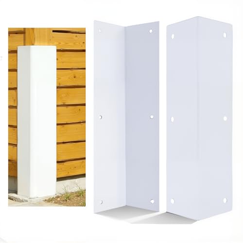 2 Pack White Stainless Steel Corner Guards, 3 3/8" x 3 3/8" x 11 3/4" | Metal Siding Corner Protector, 89° Angle, Outdoor Protection for Exterior Walls, Fences & Pavilions