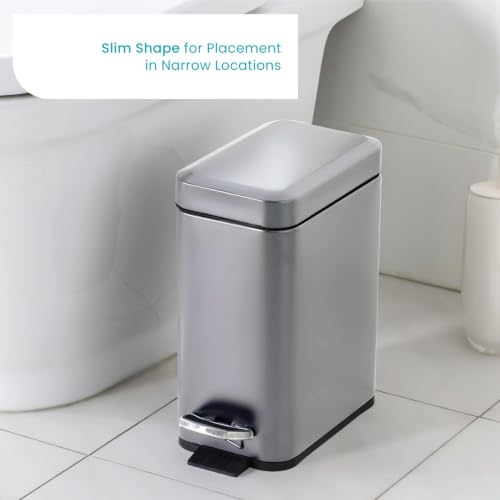 Home Zone Living 1.3 Gallon Stainless Steel Small Trash Can with a Lid | Stainless Steel with Slim Fit Design, Soft-Close Lid for Offices, Bathrooms, Bedrooms and Dorms, Silver