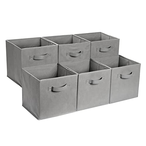 Amazon Basics Collapsible Fabric Storage Cube Bins Organizer with Handles for Organizing, Sturdy, Gray, 13 x 13 x 13 inch, 6-Pack