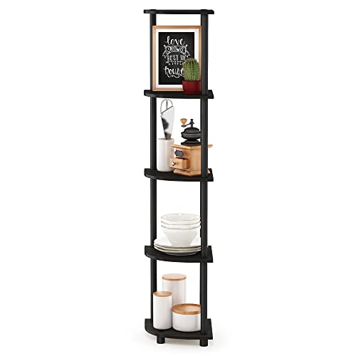 Furinno TURN-N-TUBE Corner Shelf, 5-Tier Corner Bookshelf, Open Storage Shelves, for Organization and Storage, Living Room, Home Office, Garage, Bedroom, Espresso