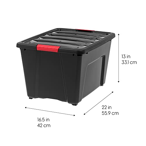 IRIS USA 6-Pack 54 Quart Storage Bins with Lids, Black | Black finish conceals stored items. Perfect for moving, blankets, clothing, and garage storage. Nestable design saves space