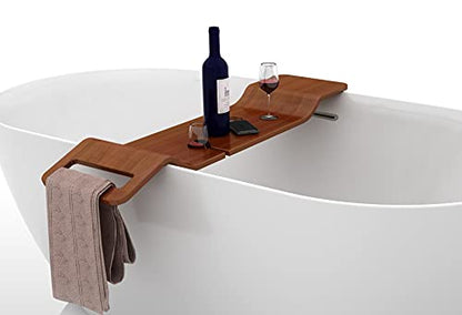 Corsica Luxury Wood Tub Caddy, Walnut Color, Comfortable Bath with 2 Wine Glass Holders, Fits Most Freestanding Tubs