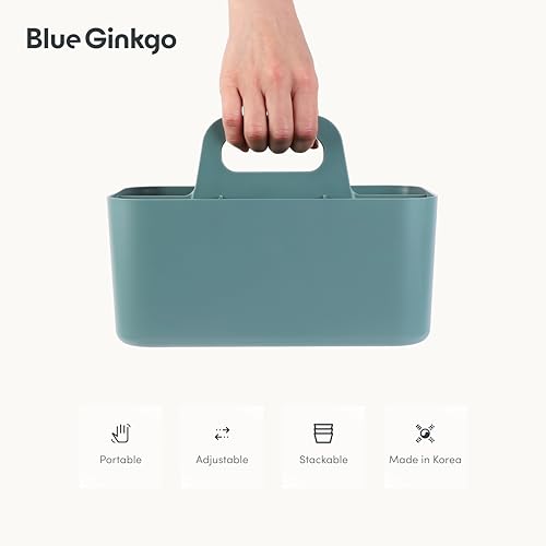 BLUE GINKGO Stackable Organizer Caddy, Rectangle, Green, Made in Korea | Portable. Adjustable. Home, Office & School Storage.