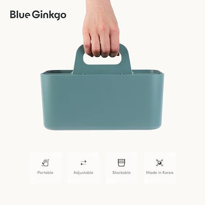 BLUE GINKGO Stackable Organizer Caddy, Rectangle, Green, Made in Korea | Portable. Adjustable. Home, Office & School Storage.