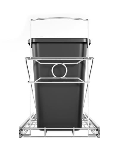 Trash Can Pull Out for Kitchen Cabinet, Silver | Upgraded Under Sink Slide Out Holder Fits Most 7 to 11 Gallon Bins, Requires 12.5"W x 17.3"D x 17.5"H, Bin Not Included
