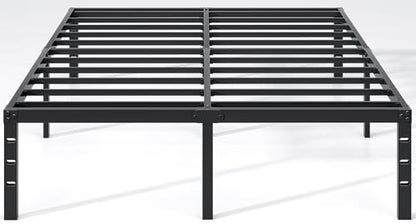 NEW JETO Metal Bed Frame,Queen Size Bed Frame with Storage Space,Heavy Duty Sturdy Mattress Foundation,Easy Assembly,No Box Spring Needed, Black,14 Inch,Queen