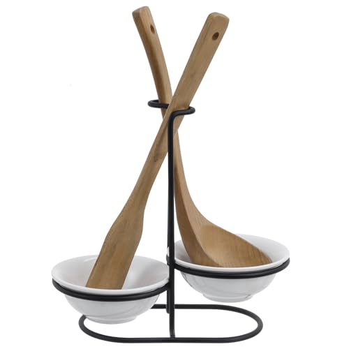 Countertop Ceramic Spoon Rest with Matte Black Met... (White / Black | Metal)